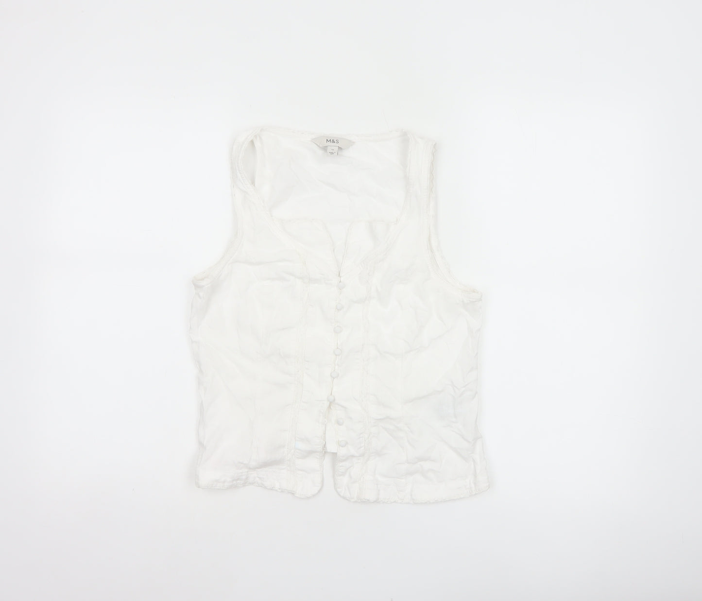 Marks and Spencer Women’s White Size 12 Linen Blend Lace Camisole Blouse