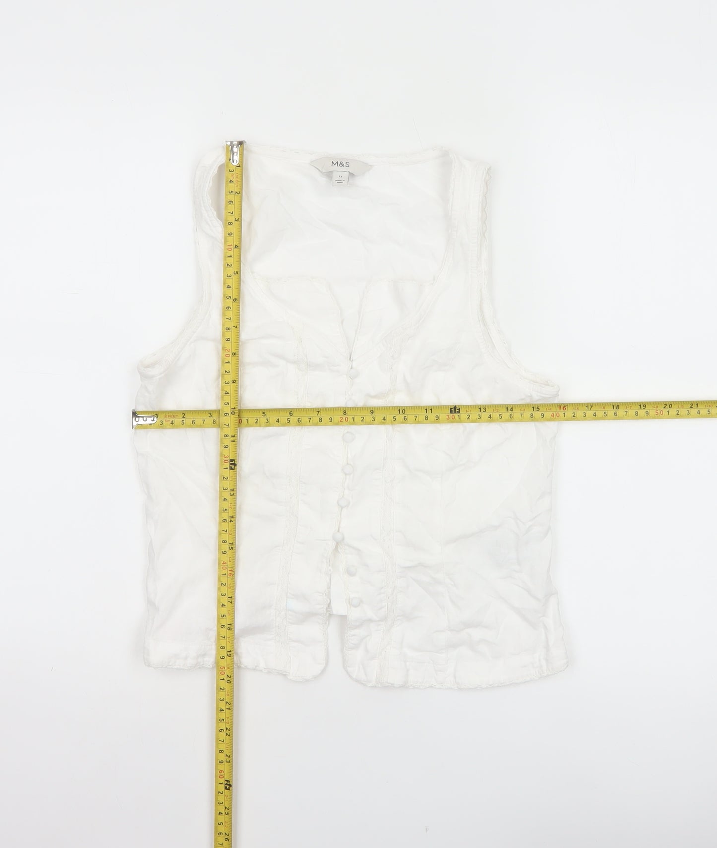 Marks and Spencer Women’s White Size 12 Linen Blend Lace Camisole Blouse