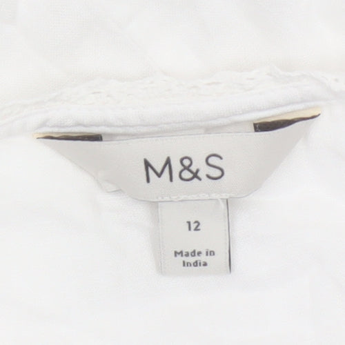 Marks and Spencer Women’s White Size 12 Linen Blend Lace Camisole Blouse