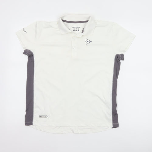 Dunlop Boys White Grey 13-14 Years Sports Polo Shirt Mesh
