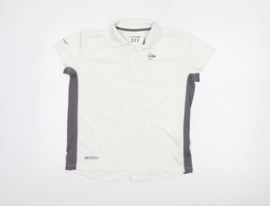 Dunlop Boys White Grey 13-14 Years Sports Polo Shirt Mesh