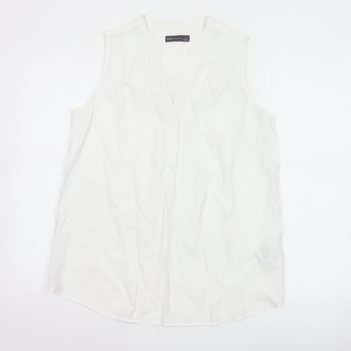 Marks and Spencer Women White Size 12 Sleeveless V-Neck Blouse