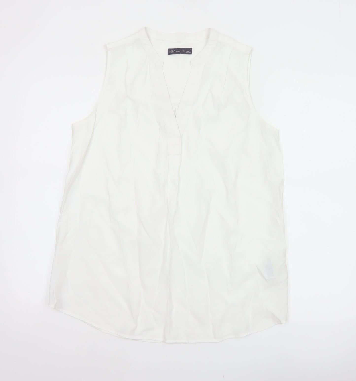 Marks and Spencer Women White Size 12 Sleeveless V-Neck Blouse