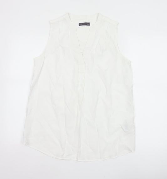 Marks and Spencer Women White Size 12 Sleeveless V-Neck Blouse