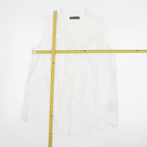 Marks and Spencer Women White Size 12 Sleeveless V-Neck Blouse