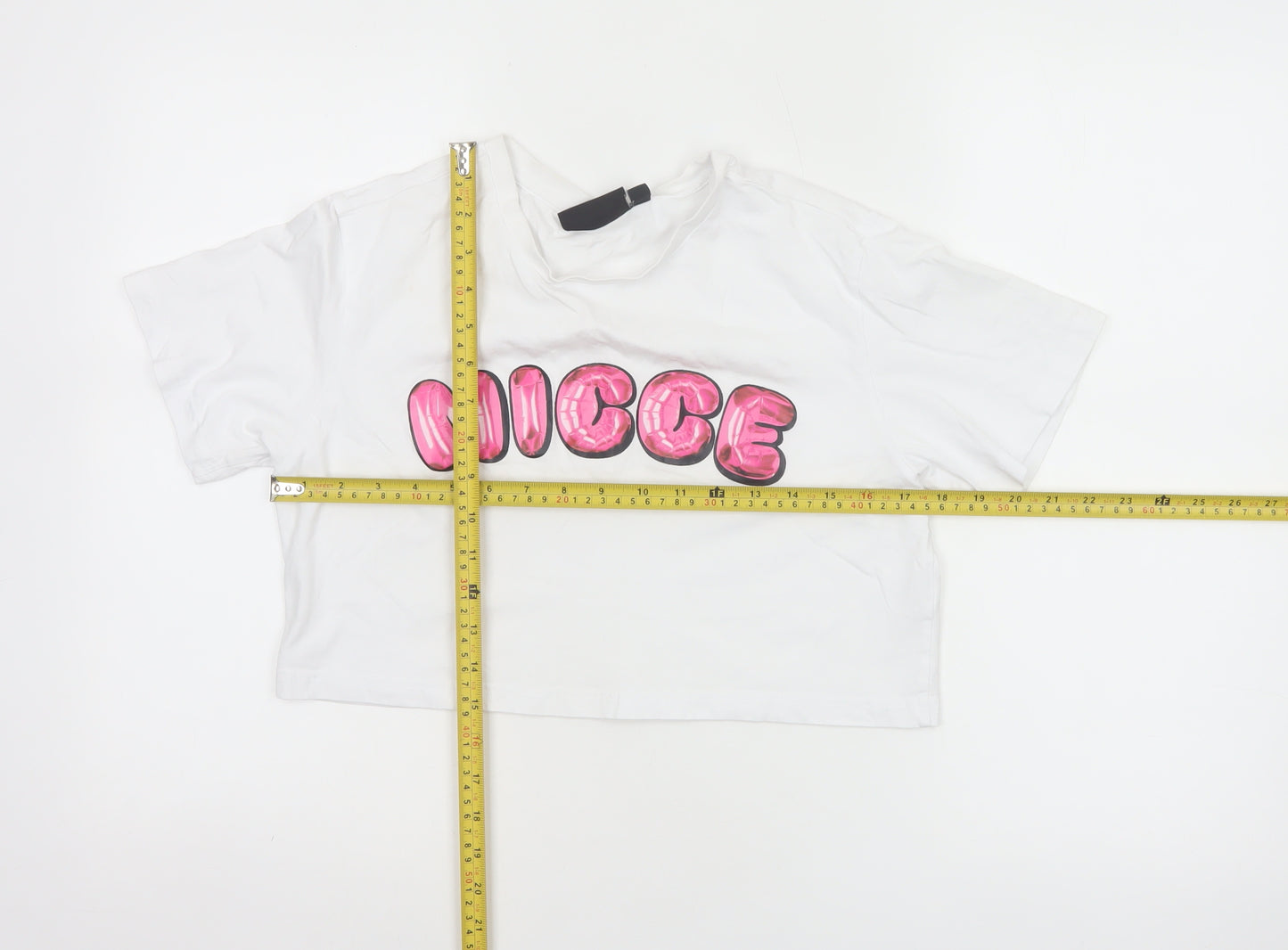 Nicce Women’s White S Cropped Cotton T-Shirt Pink Nicee Glitter Logo