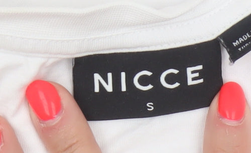 Nicce Women’s White S Cropped Cotton T-Shirt Pink Nicee Glitter Logo