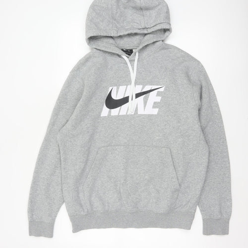 Nike Men’s Grey M Pullover Hoodie Logo Graphic Print Kangaroo Pocket