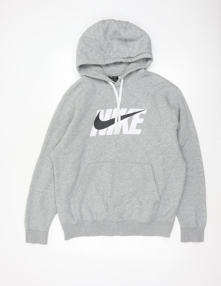 Nike Men’s Grey M Pullover Hoodie Logo Graphic Print Kangaroo Pocket