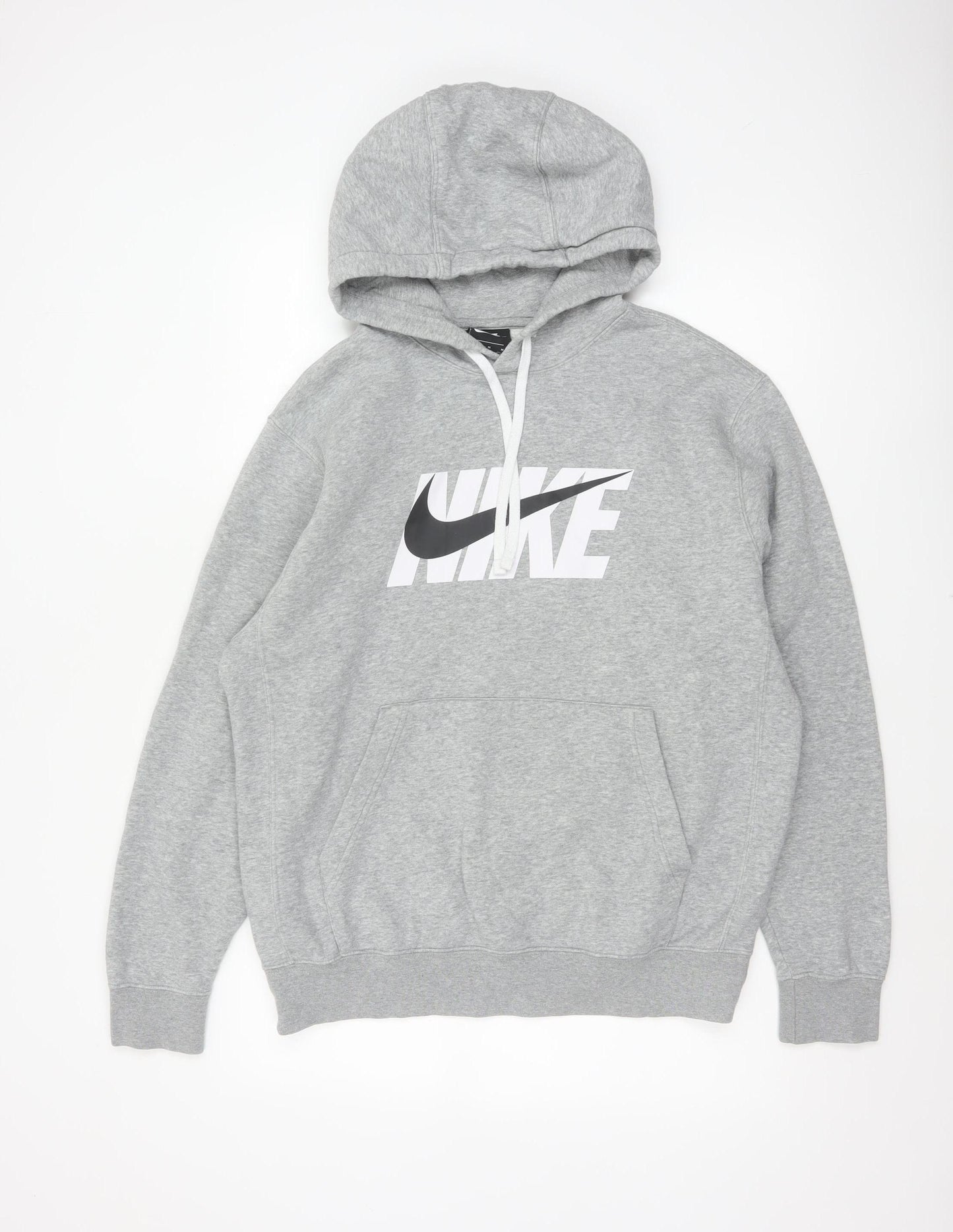 Nike Men’s Grey M Pullover Hoodie Logo Graphic Print Kangaroo Pocket