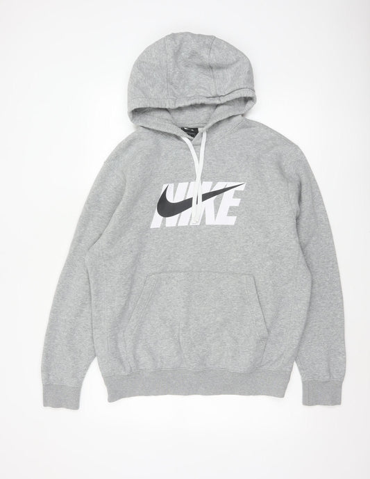 Nike Men’s Grey M Pullover Hoodie Logo Graphic Print Kangaroo Pocket