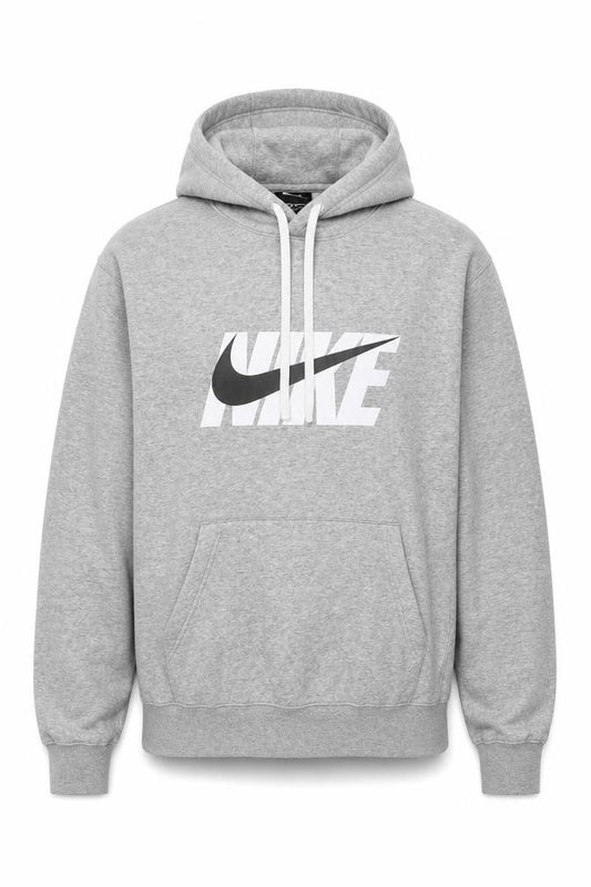 Nike Men’s Grey M Pullover Hoodie Logo Graphic Print Kangaroo Pocket