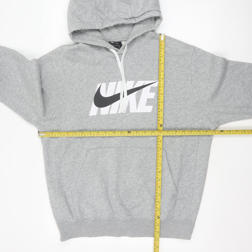 Nike Men’s Grey M Pullover Hoodie Logo Graphic Print Kangaroo Pocket