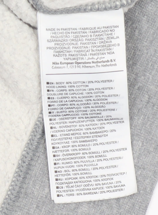 Nike Men’s Grey M Pullover Hoodie Logo Graphic Print Kangaroo Pocket
