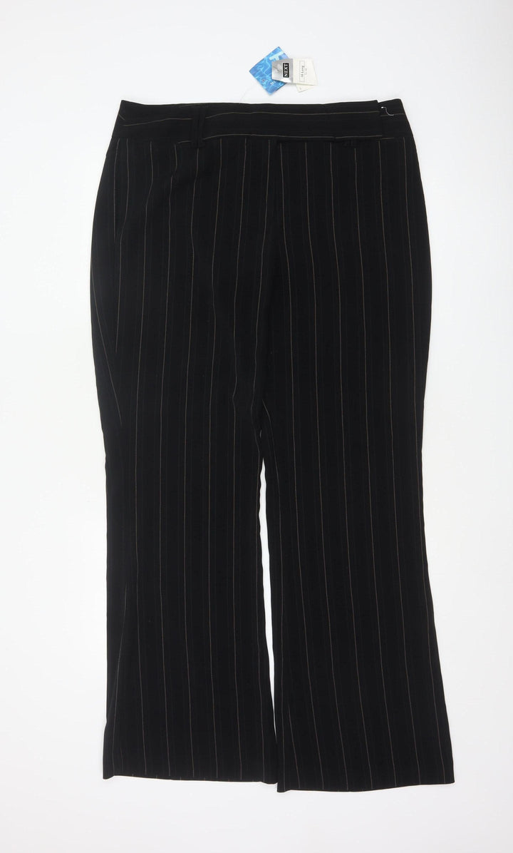 Next Women Black Pinstripe Wide Leg Tailored Trousers UK 16L