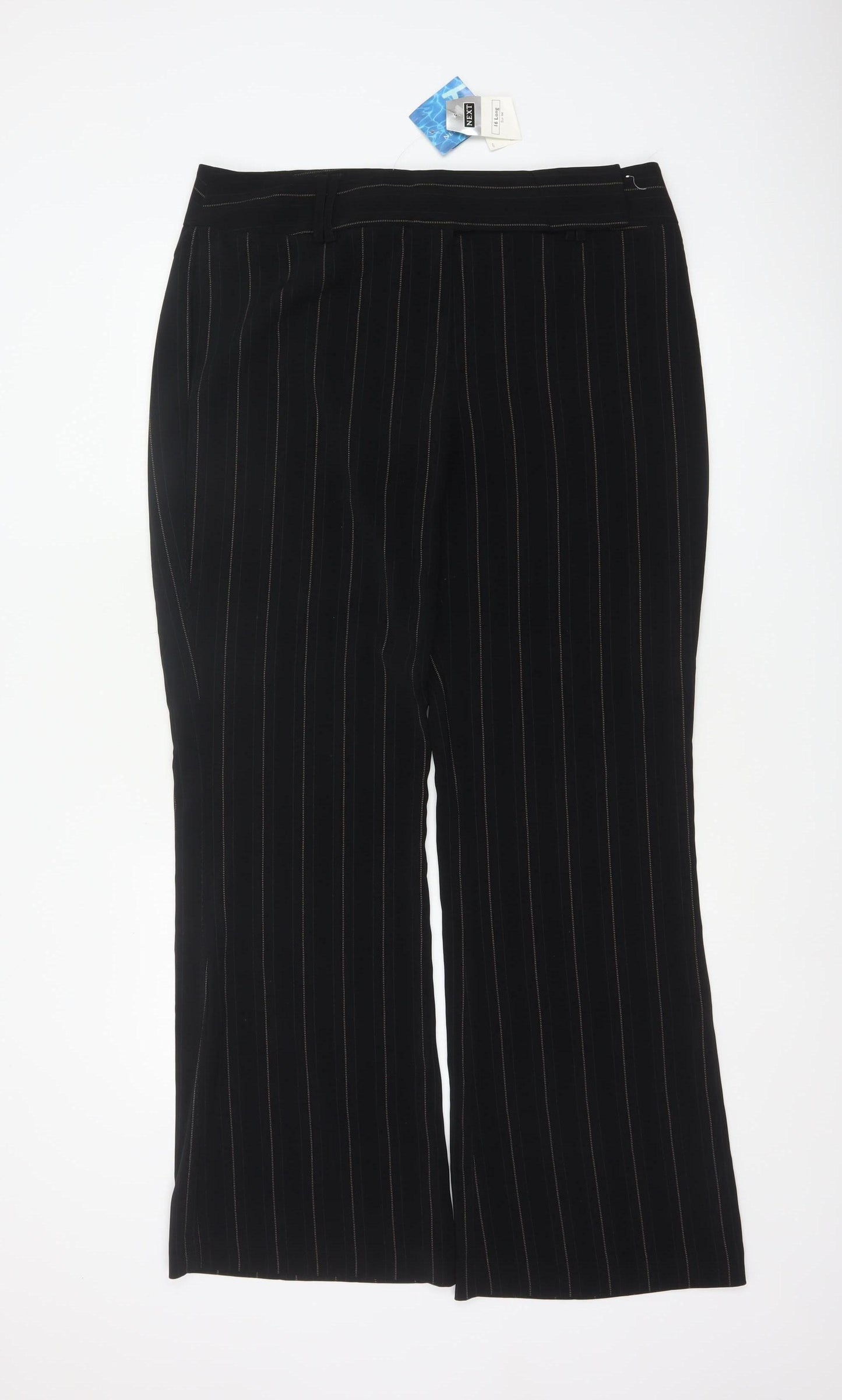 Next Women Black Pinstripe Wide Leg Tailored Trousers UK 16L