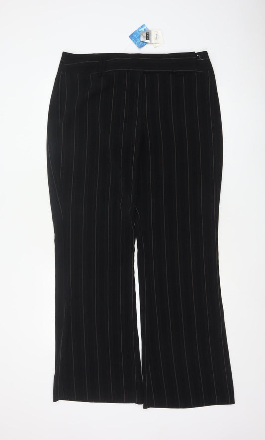Next Women Black Pinstripe Wide Leg Tailored Trousers UK 16L
