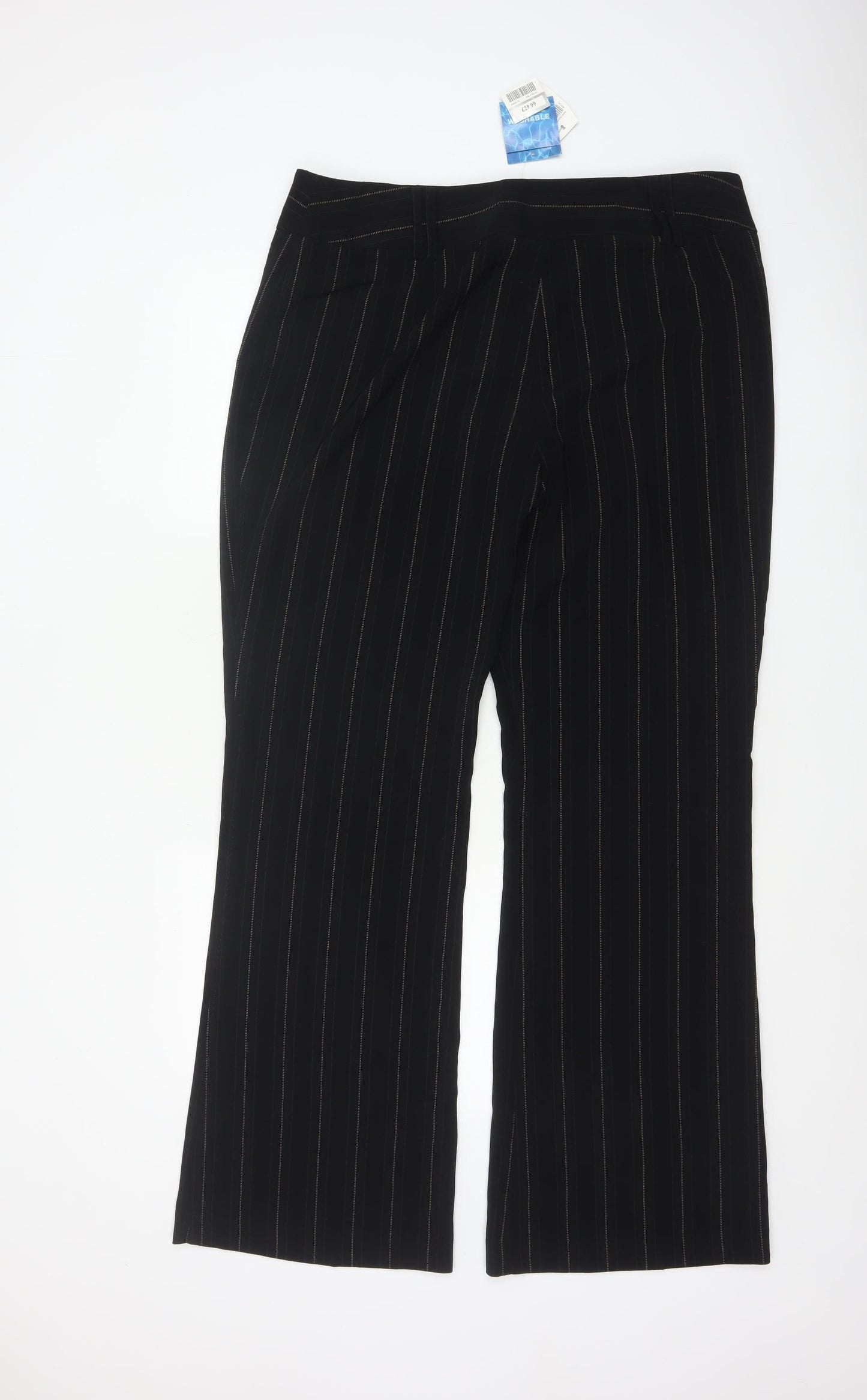 Next Women Black Pinstripe Wide Leg Tailored Trousers UK 16L