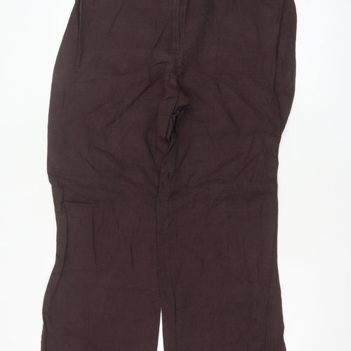 Marks & Spencer Women Brown Linen Wide Leg Trousers UK 14 Medium