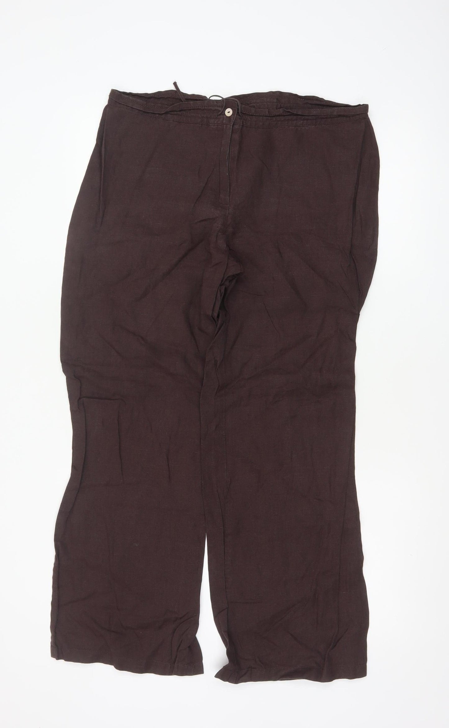 Marks & Spencer Women Brown Linen Wide Leg Trousers UK 14 Medium