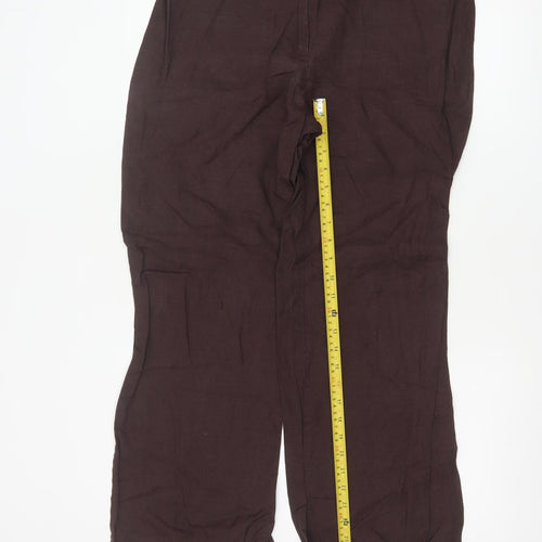 Marks & Spencer Women Brown Linen Wide Leg Trousers UK 14 Medium