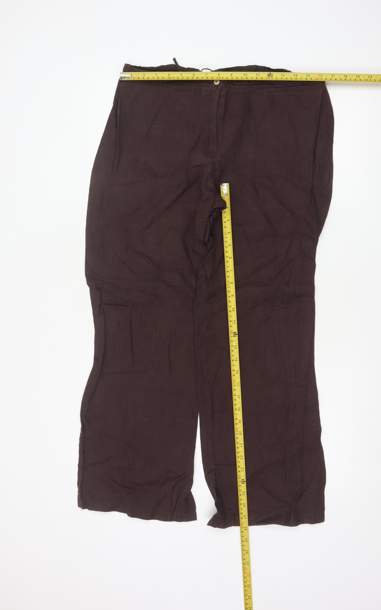 Marks & Spencer Women Brown Linen Wide Leg Trousers UK 14 Medium