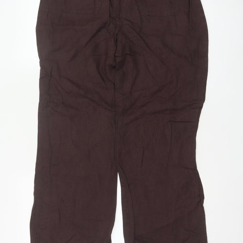 Marks & Spencer Women Brown Linen Wide Leg Trousers UK 14 Medium