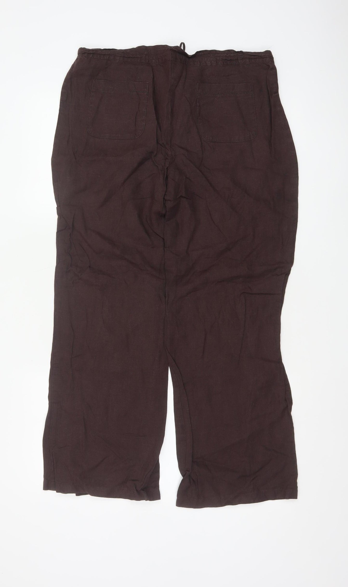 Marks & Spencer Women Brown Linen Wide Leg Trousers UK 14 Medium