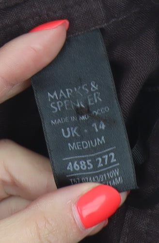 Marks & Spencer Women Brown Linen Wide Leg Trousers UK 14 Medium