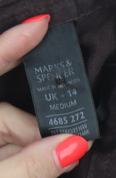 Marks & Spencer Women Brown Linen Wide Leg Trousers UK 14 Medium