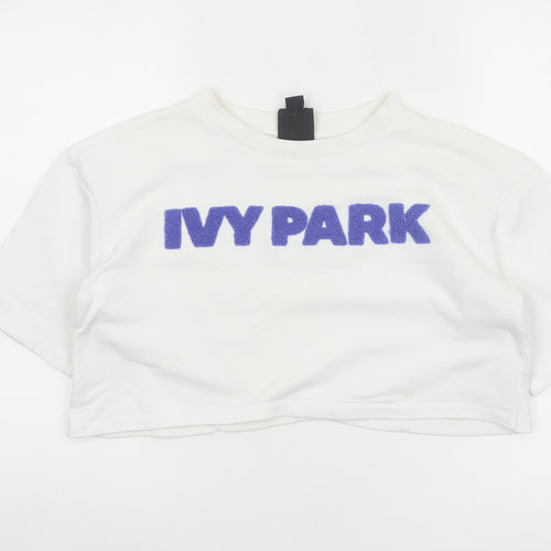 Ivy Park Women White XS Cropped Jersey T-Shirt Purple Logo