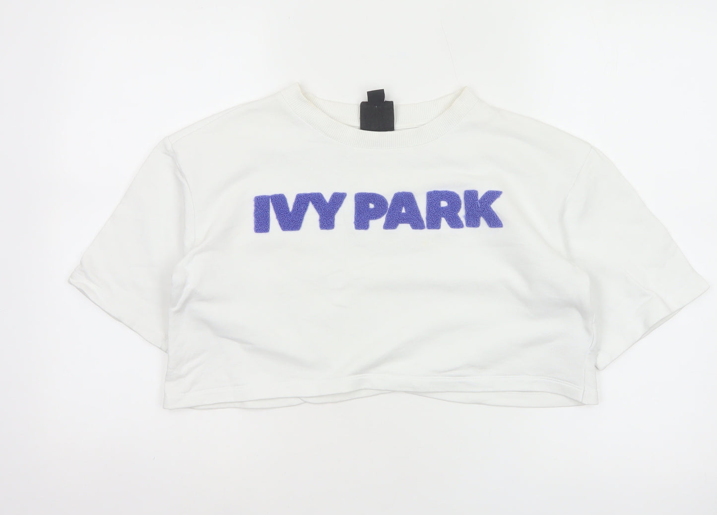 Ivy Park Women White XS Cropped Jersey T-Shirt Purple Logo