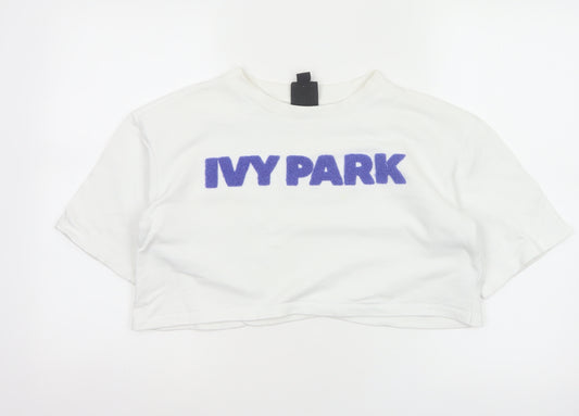 Ivy Park Women White XS Cropped Jersey T-Shirt Purple Logo