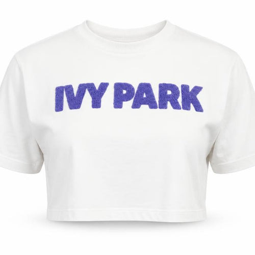Ivy Park Women White XS Cropped Jersey T-Shirt Purple Logo