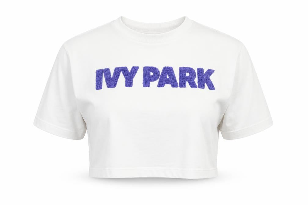 Ivy Park Women White XS Cropped Jersey T-Shirt Purple Logo