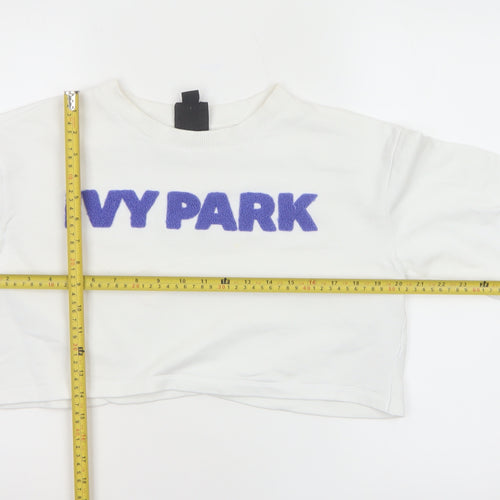 Ivy Park Women White XS Cropped Jersey T-Shirt Purple Logo