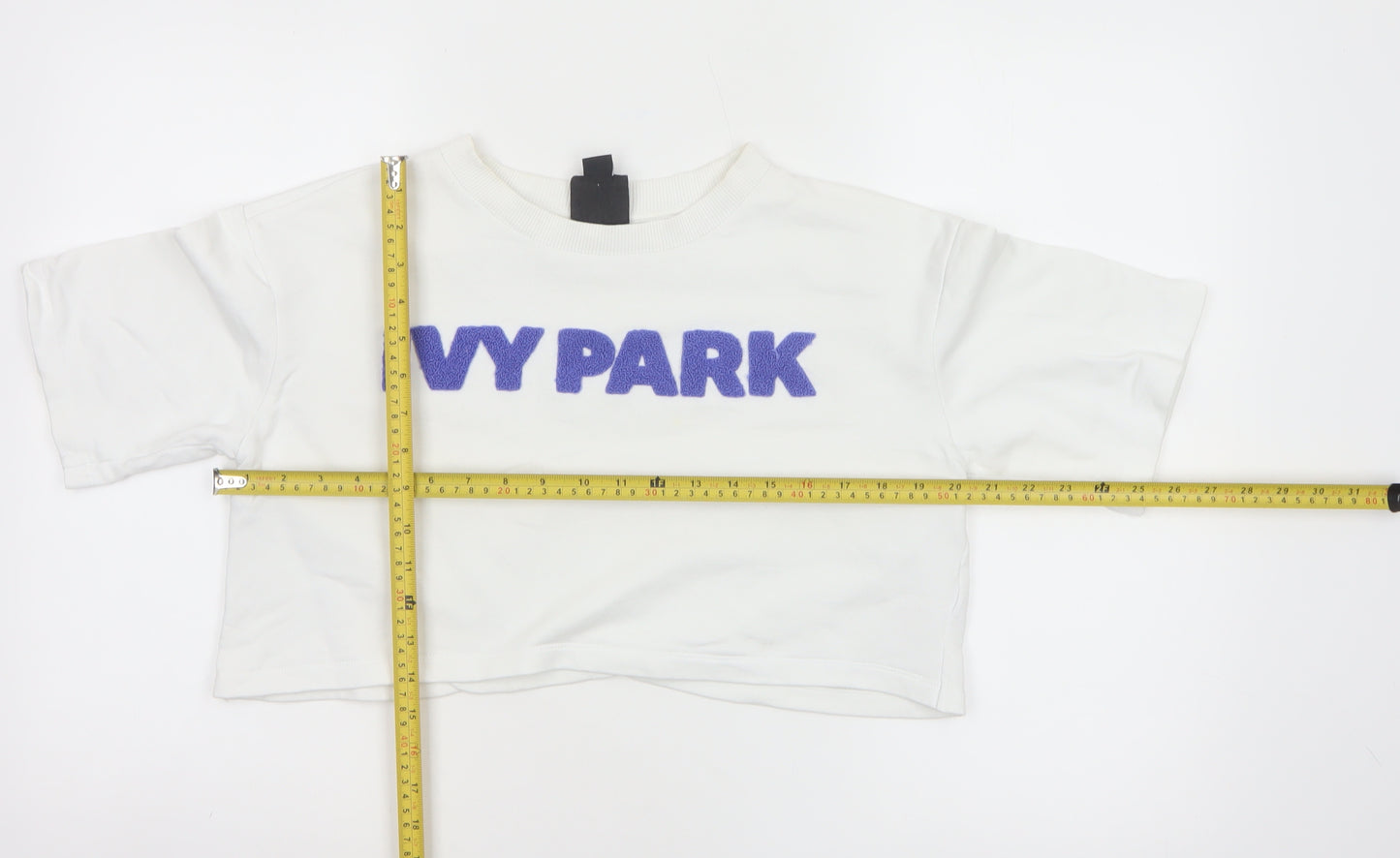 Ivy Park Women White XS Cropped Jersey T-Shirt Purple Logo