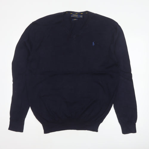 Polo Ralph Lauren Men’s Blue M Slim Fit Pima Cotton V-Neck Jumper