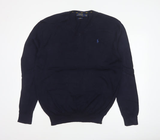 Polo Ralph Lauren Men’s Blue M Slim Fit Pima Cotton V-Neck Jumper