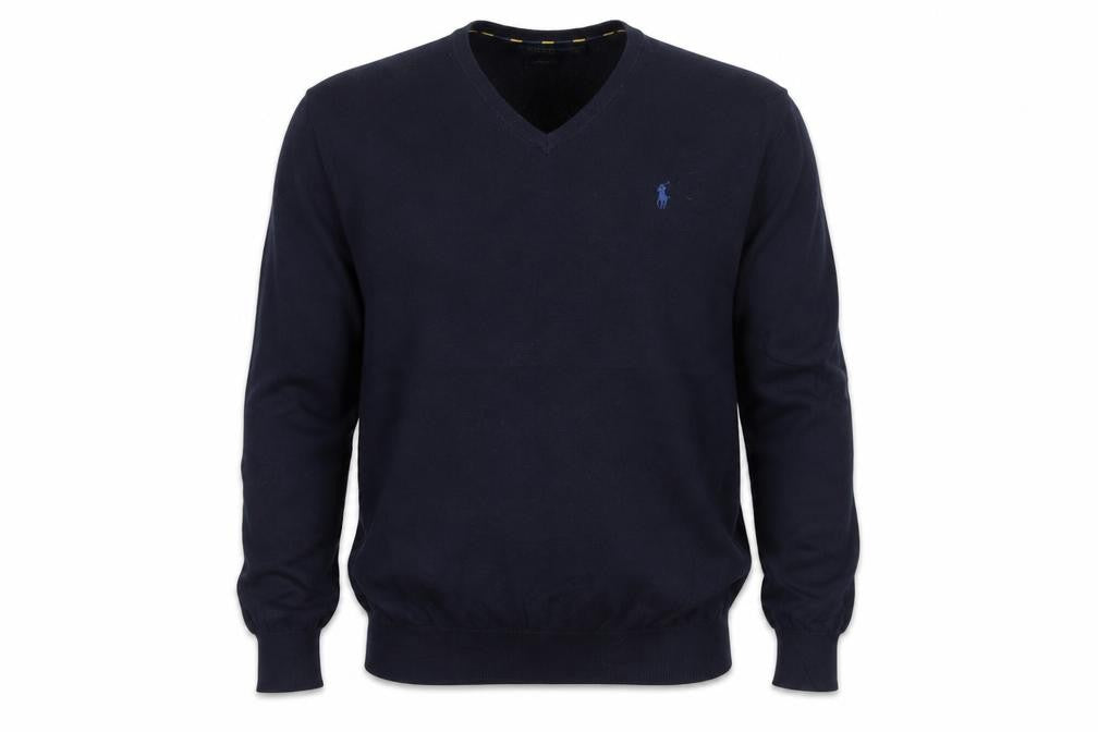 Polo Ralph Lauren Men’s Blue M Slim Fit Pima Cotton V-Neck Jumper