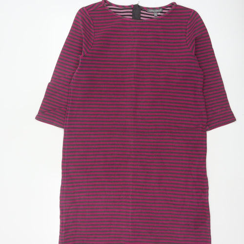 Laura Ashley Women Pink Striped UK 12 Knee Length Shift Dress