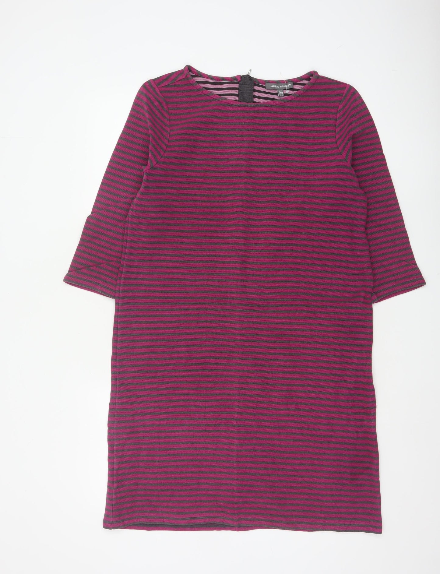 Laura Ashley Women Pink Striped UK 12 Knee Length Shift Dress
