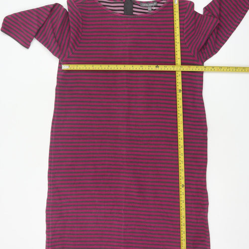 Laura Ashley Women Pink Striped UK 12 Knee Length Shift Dress