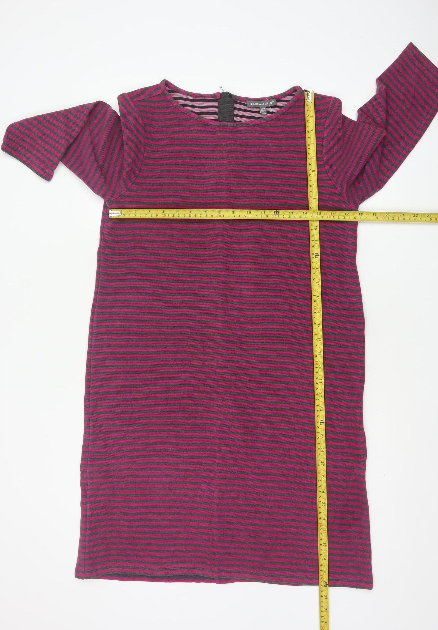 Laura Ashley Women Pink Striped UK 12 Knee Length Shift Dress