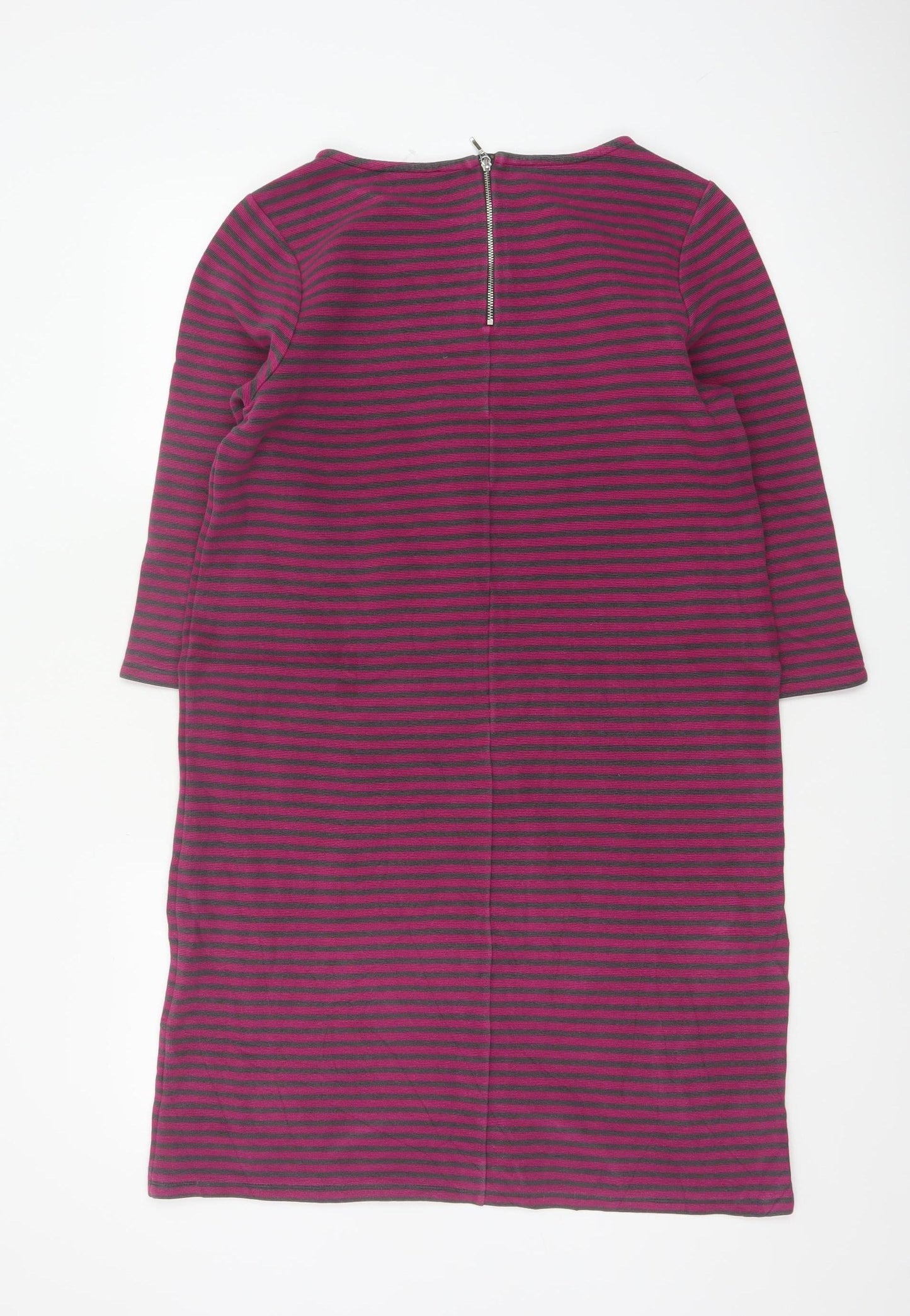 Laura Ashley Women Pink Striped UK 12 Knee Length Shift Dress