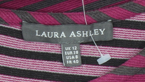 Laura Ashley Women Pink Striped UK 12 Knee Length Shift Dress