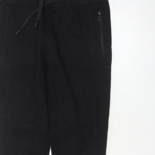 Zara Women Black L Tapered Jogger Trousers Drawstring Zip Pockets