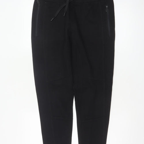 Zara Women Black L Tapered Jogger Trousers Drawstring Zip Pockets