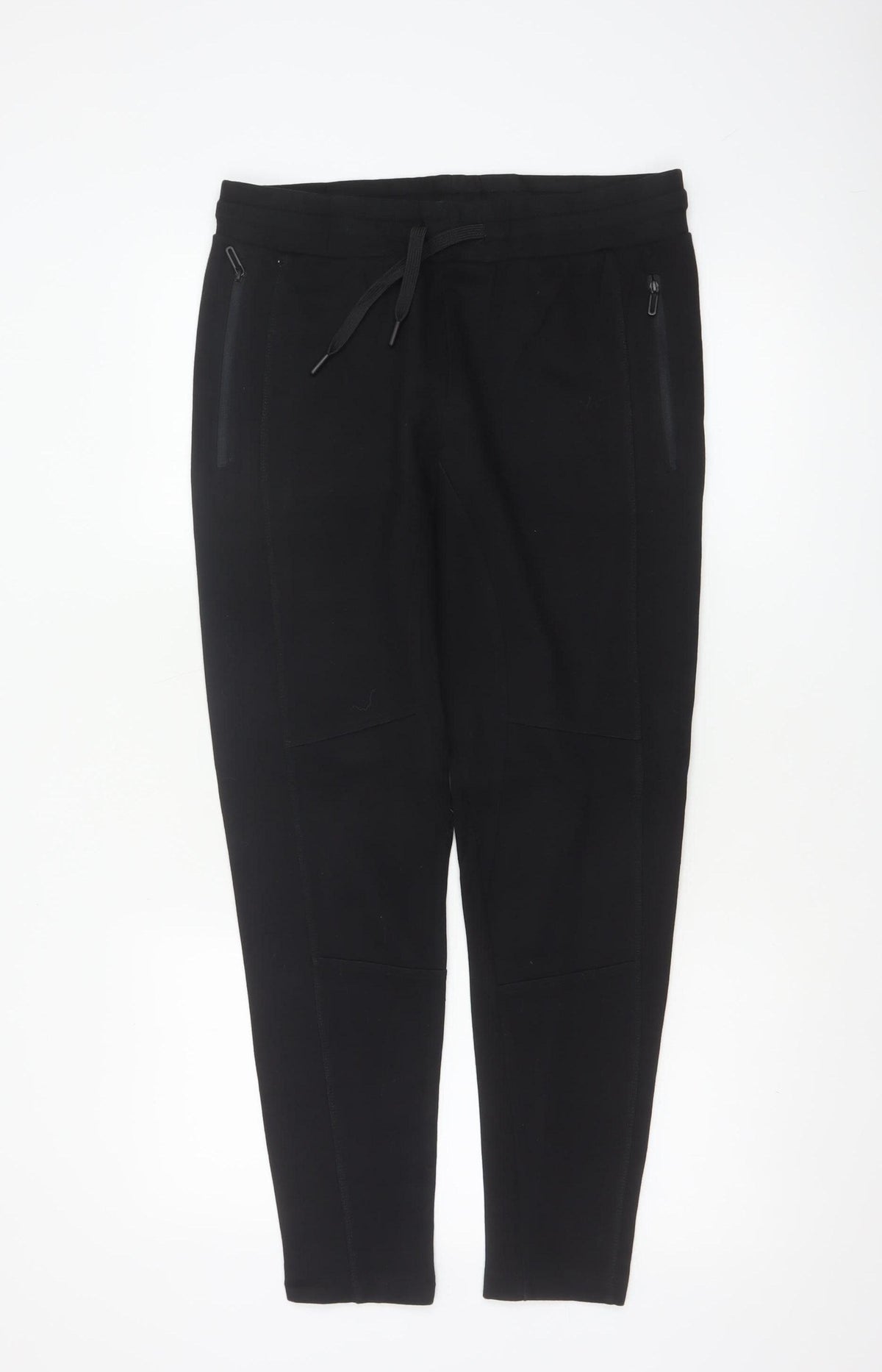 Zara Women Black L Tapered Jogger Trousers Drawstring Zip Pockets