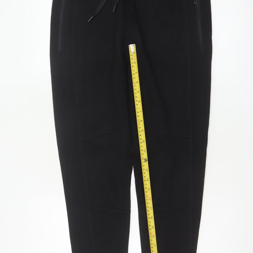 Zara Women Black L Tapered Jogger Trousers Drawstring Zip Pockets